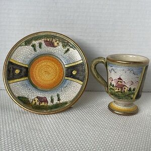 VTG Veneto Flair Cup Saucer Set Hand-Etched and Painted in Italy 1980 #243/5000